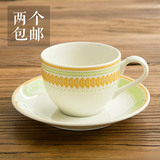 日本进口点线橘叶杯子陶瓷釉下彩下午茶具红茶杯拿铁杯欧式咖啡杯