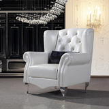 新古典后现代家具 真皮沙发椅进口头层牛皮休闲椅奶白色单椅 特价