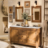 美式乡村复古做旧橡木落地浴室柜组合仿古田园原木色洗漱台盆柜