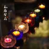 佛教用品酥油灯座蜡烛七彩坛城油灯供灯七宝琉璃莲花灯琉璃烛台