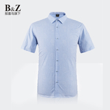 B&Z2015夏季新款男士常规型短袖衬衫 商务格子纯棉青年时尚衬衣