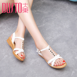 DUSTO/大东2016夏季新款韩版低跟坡跟露趾一字扣女凉鞋DW16X3531A