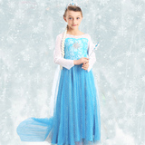 冰雪奇缘秋冬季艾莎长袖女童连衣裙表演礼服公主裙带披风可拆童裙