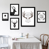 现代简约北欧装饰画客厅挂画沙发背景黑白画创意组合麋鹿照片墙画