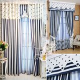 一诺家纺波点蓝白色条纹地中海风格小清新清爽窗帘卧室客厅遮光布
