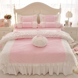 韩国天鹅绒珊瑚绒拉舍尔四件套冬季加厚韩式公主粉色蕾丝床上用品