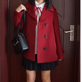 日本制服双排扣毛呢外套女学生 少女学院风宽松双面羊绒大衣短款