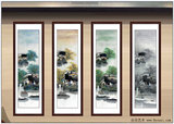 四季水乡 p7674 无款 四尺对开写意山水竖幅手绘四条屏国画作品