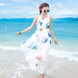 2016夏季新款修身显瘦无袖雪纺连衣裙波西米亚长裙海边渡假沙滩裙