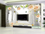 欧式客厅电视背景墙壁纸3D玫瑰花无纺布墙纸婚房大型壁画无缝墙布