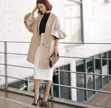 2016年韩国初春西装新款气质时尚修身显瘦荷叶袖中长款风衣外套女