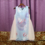 夏季新款两边网纱淡雅粉紫色花朵娃娃裙背心韩版连衣裙仙女连衣裙