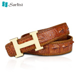 Sarlisi泰国鳄鱼皮皮带手工编织包边皮带单排骨腰带真皮休闲皮带