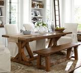 美式创意复古饭桌地中海餐桌椅组合北欧小户型实木餐桌多人办公桌