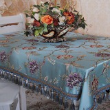 形欧式高档蓝色绣花客厅茶几餐桌圆桌桌布圆形布艺长方形台布正方