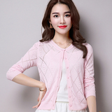 夏季新品韩版女装显瘦薄款短款长袖纯色针织衫蚕丝开衫空调衫上衣
