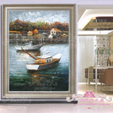 壁画家居客厅有框画装饰画纯手绘油画挂画餐厅玄关欧式帆船V302