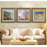 莫奈睡莲风景油画现代客厅装饰画餐厅有框三联画欧式壁画挂画墙画