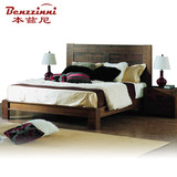 本兹尼A04 自然仿旧全实木床 双人复古做旧橡木床 原木古朴家具床