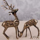 巴基斯坦传统手工艺品铜雕12寸彩点雌雄情侣对鹿福寿鹿 厂家批发