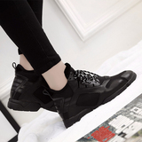 春秋季新款黑色欧美风高帮增高显瘦潮鞋休闲鞋运动鞋网面皮短靴女