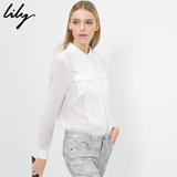 Lily2016春新款对称口袋设计纯色显瘦长袖通勤衬衫115120H4305