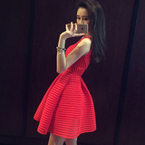 2016春夏装新款女装明星同款无袖小清新蓬蓬裙红色背心裙连衣裙潮
