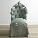 美式乡村实木镂空雕花单人沙发法式麻布软包老虎椅欧式布艺休闲椅