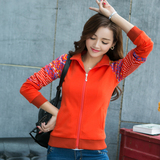 春秋季韩版女装卫衣外套修身短款长袖运动休闲印花薄上衣开衫大码