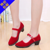 老北京布鞋广场舞蹈鞋圆头红色布鞋子女式高跟黑布鞋跳舞鞋民族舞