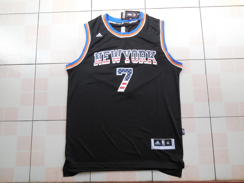 nba纽约尼克斯7号安东尼球衣anthony刺绣 黑色国旗版 篮球服 背心
