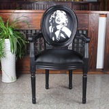 热销！欧式实木靠背椅黑色扶手椅创意PU皮餐椅软包书房椅