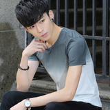 2016大码休闲夏季潮流t恤男短袖修身青年学生韩版渐变色圆领半袖