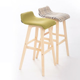 北欧宜家实木吧台椅创意高脚凳简约布艺吧凳时尚长腿前台酒吧椅子
