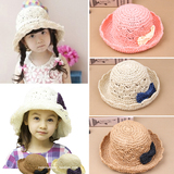 2-6岁 夏季儿童手工编织草帽2015新款遮阳帽沙滩帽亲子帽婴儿帽子