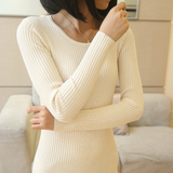 秋冬新款女装韩版圆领修身显瘦打底针织衫长袖中长款套头毛衣女