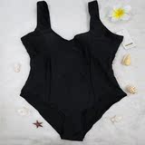 原单外贸女士连体泳衣 经典黑色显瘦款游泳衣 大码三角成人泳装