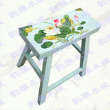中式新古典榆木板凳仿古彩绘换鞋凳餐凳实木瓦面梳妆凳可定做凳子