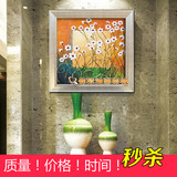 纯手绘厚油花卉刀画现代简约客厅玄关电表箱方形立体有框装饰油画