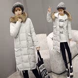 韩版冬季女装纯色过膝中长款大毛领棉服连帽加厚保暖大衣棉袄外套