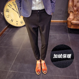 B29X037 冬新款韩版男式休闲修身黑色九分裤加绒加厚保暖小脚裤潮