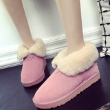 2015冬季真皮韩版粉色羊毛短筒雪地靴可爱翻毛2穿加厚女靴子棉靴