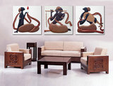 欧式抽象人物挂画 现代客厅无框画三联画 时尚沙发背景墙装饰画
