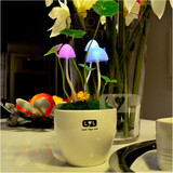 创意七彩led陶瓷盆栽阿凡达蘑菇灯 带插头光控感应家居起夜灯喂奶
