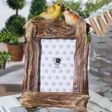 美式乡村复古实木画框 复古摆台摆件 创意树脂小鸟相框摆件