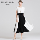 【专柜新品】ELLASSAY/歌力思商场同款 长款百褶裙圆领短袖连衣裙
