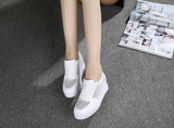 系带小白鞋女韩版厚底运动透气白色休闲鞋内增高女鞋坡跟单鞋网鞋