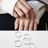 日韩版s925纯银戒指女欧美极简约超细极细线条光面关节混搭戒指环