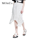MO&Co.女裙半身裙中长2015欧美夏装新款风琴褶格纹不规则飘逸moco