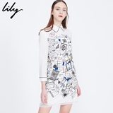 Lily2016春装新款专柜正品OL通勤印花衬衫长袖连衣裙116130C7619